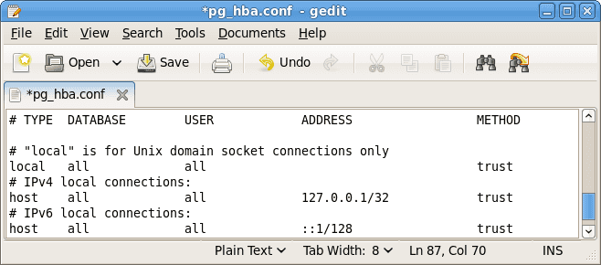 Configuring EDB Postgres Advanced Server to use trust authentication.